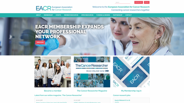 Screenshot of the European Association For Cancer Research website