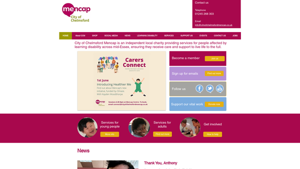 Screenshot of the City Of Chelmsford Mencap website