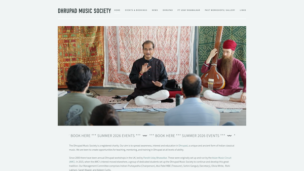 Screenshot of the The Dhrupad Music Society website