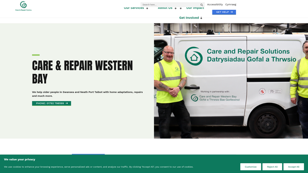 Screenshot of the Care And Repair Western Bay website