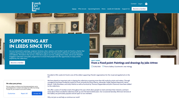 Screenshot of the Leeds Art Fund website