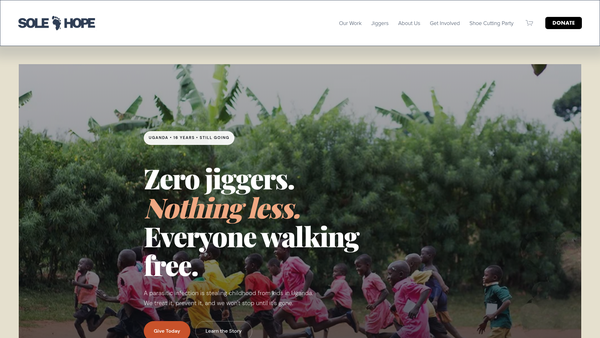 Screenshot of the Sole Hope website