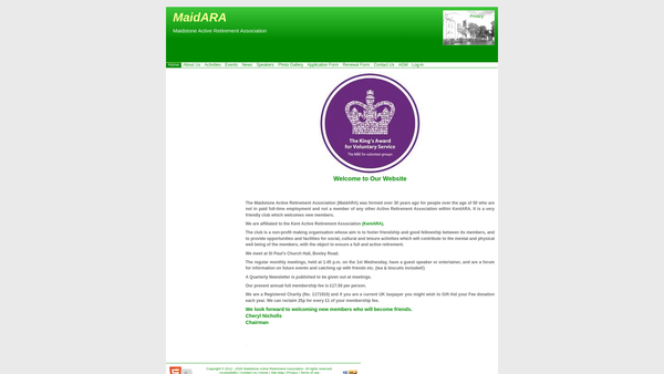Screenshot of the Maidstone Active Retirement Association website