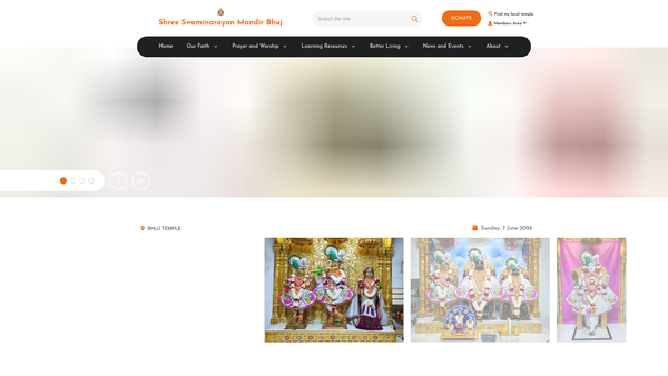 Screenshot of the Shree Swaminarayan Mandir Bhuj website