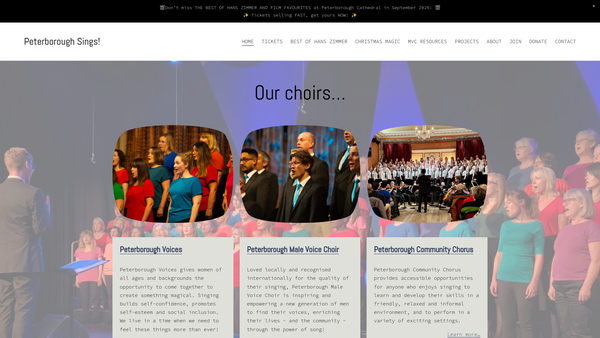Screenshot of the Peterborough Sings! website