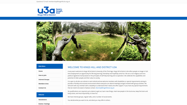 Screenshot of the Kings Hill And District U3A website