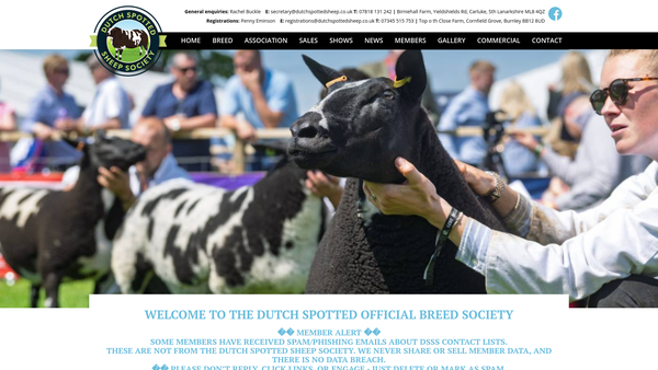 Screenshot of the Dutch Spotted Sheep Society website