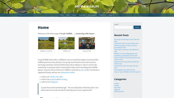 Screenshot of the Froyle Wildlife website