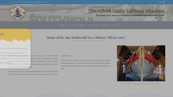 Screenshot of the Alfred Corry Lifeboat Museum Trust website