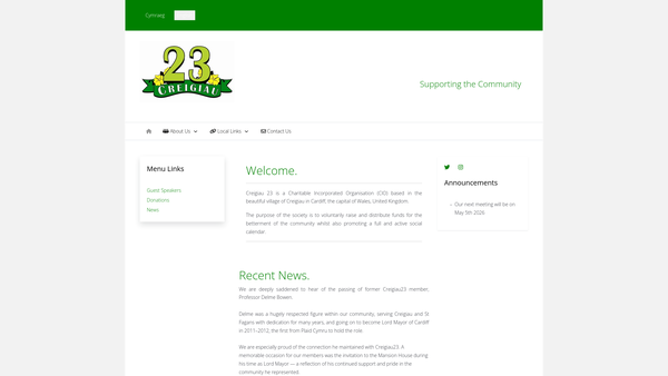 Screenshot of the Creigiau 23 website