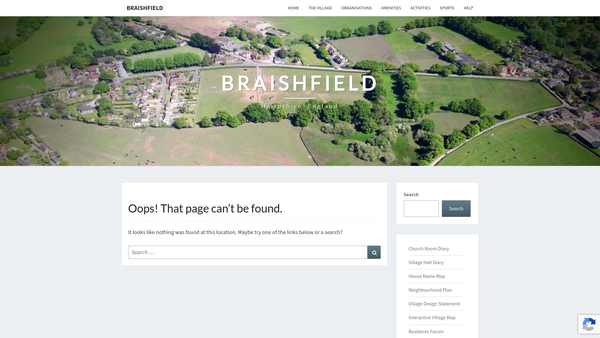 Screenshot of the Braishfield Village Hall website