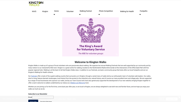 Screenshot of the Kington Walks website