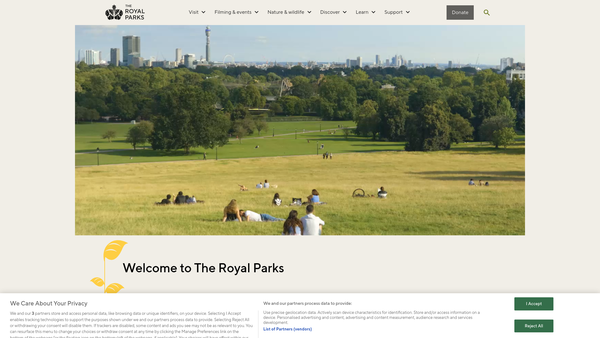 Screenshot of the The Royal Parks [Limited] website