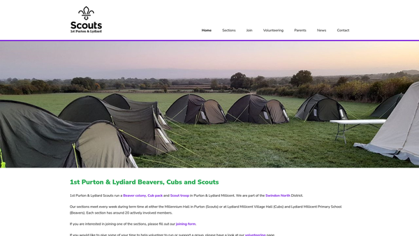 Screenshot of the 1st Purton & Lydiard Scout Group website