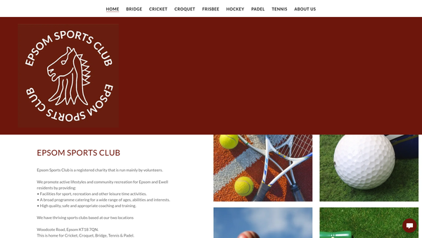 Screenshot of the Epsom Sports Club website