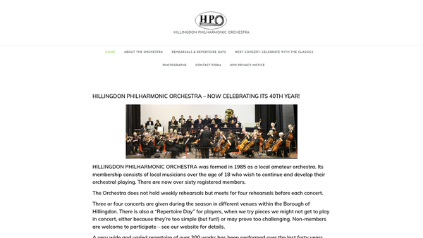 Screenshot of the Hillingdon Philharmonic Orchestra website