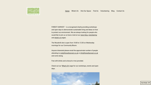Screenshot of the Forest Harvest website