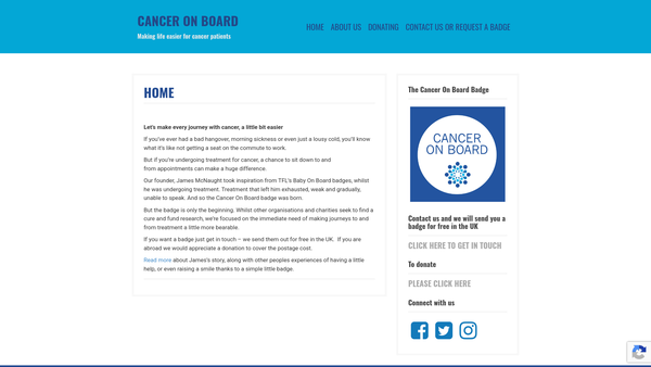 Screenshot of the Cancer On Board website