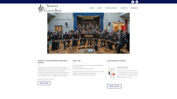 Screenshot of the Stratford-Upon-Avon Wind Bands Association website