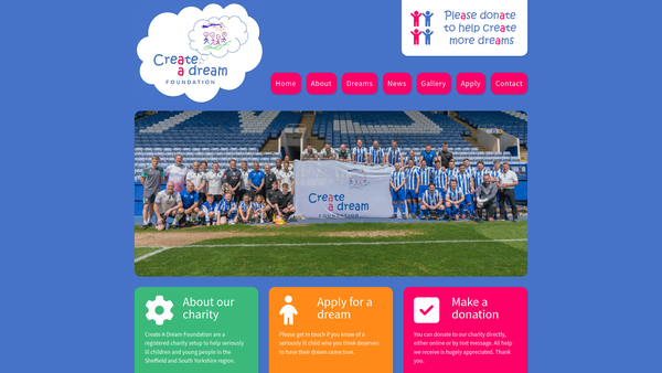 Screenshot of the Create A Dream Foundation website