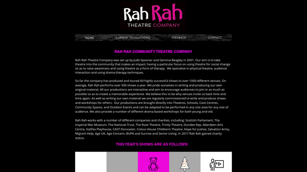 Screenshot of the Rah Rah Community Theatre Company website
