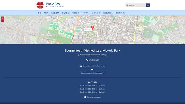 Screenshot of the Bournemouth Methodist Church website