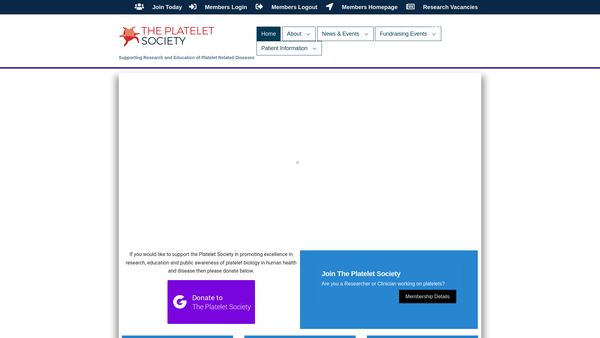 Screenshot of the The Platelet Society website