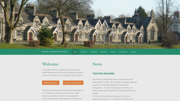Screenshot of the Kendal Almshouse Charity website
