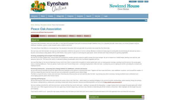 Screenshot of the Peace Oak Association website
