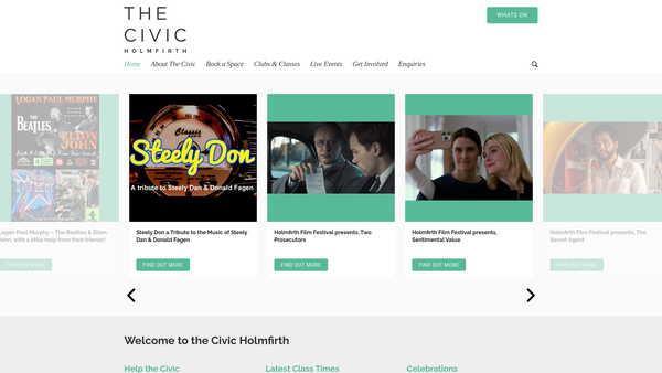 Screenshot of the Holmfirth Civic Hall Community Trust website