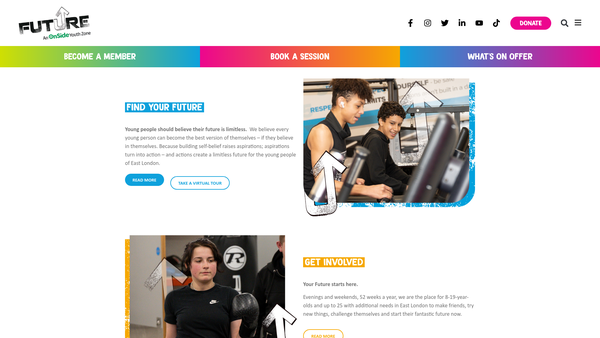 Screenshot of the Barking & Dagenham Youth Zone website