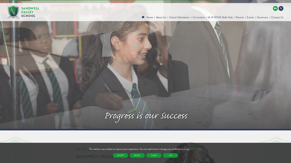 Screenshot of the Sandwell Valley School website