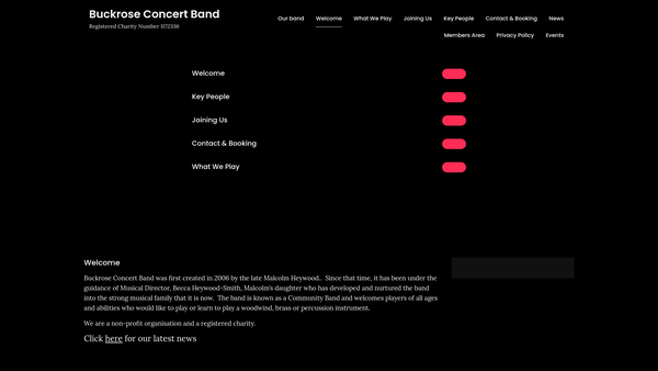 Screenshot of the Buckrose Concert Band website