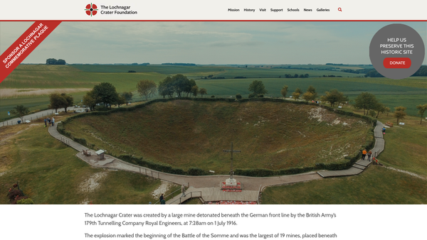 Screenshot of the The Lochnagar Crater Foundation website