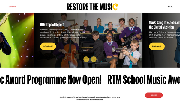 Screenshot of the Restore The Music UK website