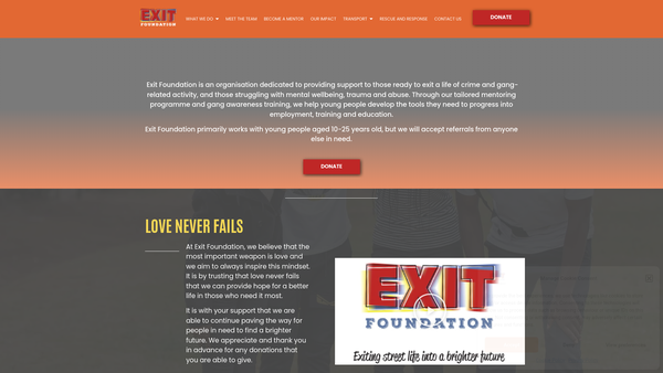 Screenshot of the Exit Foundation website