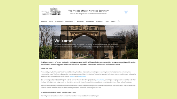 Screenshot of the Friends Of West Norwood Cemetery website