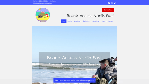 Screenshot of the Beach Access North East website