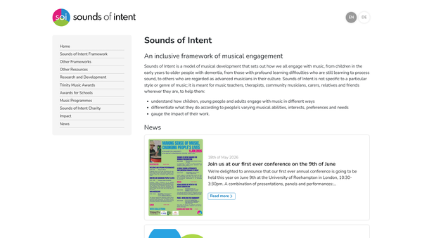 Screenshot of the Sounds Of Intent website