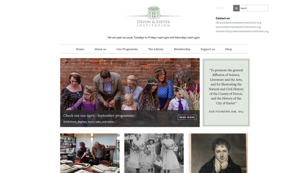 Screenshot of the The Devon And Exeter Institution website