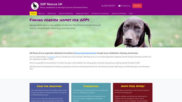 Screenshot of the German Shorthaired Pointer Trust website