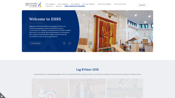 Screenshot of the Edgware And Hendon Reform Synagogue website