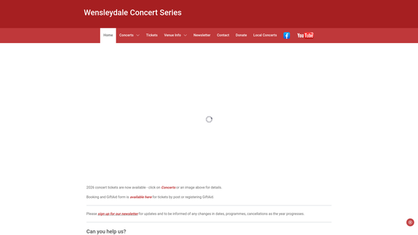 Screenshot of the Wensleydale Concert Series website
