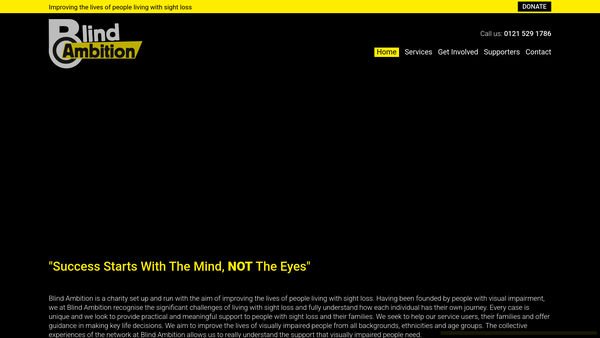 Screenshot of the Blind Ambition website