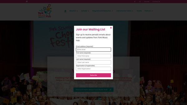 Screenshot of the York Music Hub website