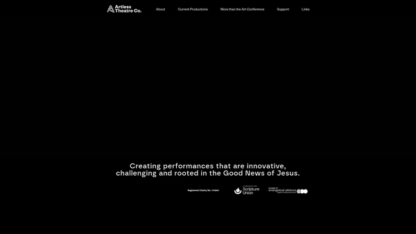 Screenshot of the Artless Theatre Trust website