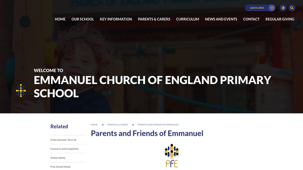 Screenshot of the Parents And Friends Of Emmanuel School website