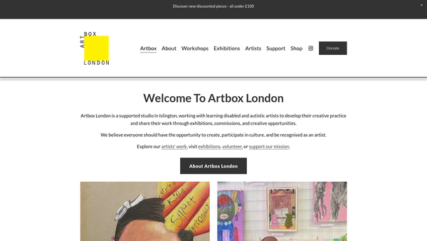 Screenshot of the Artbox London website