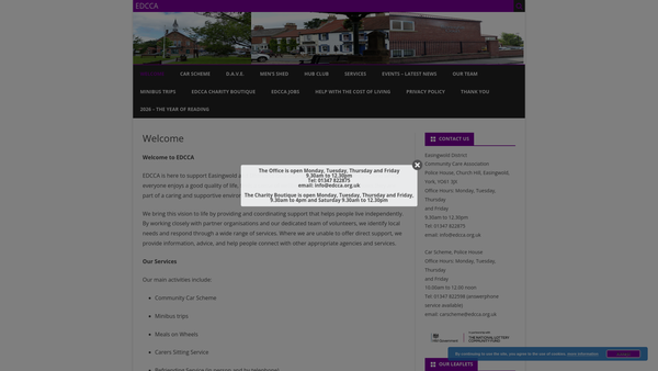 Screenshot of the Easingwold District Community Care Association website
