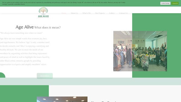 Screenshot of the Age Alive website